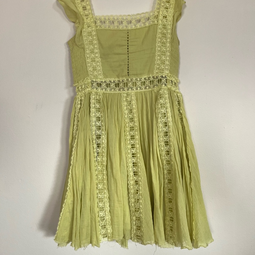 Free People Light Green Mini Dress FP one Verona mini dress crocheted
